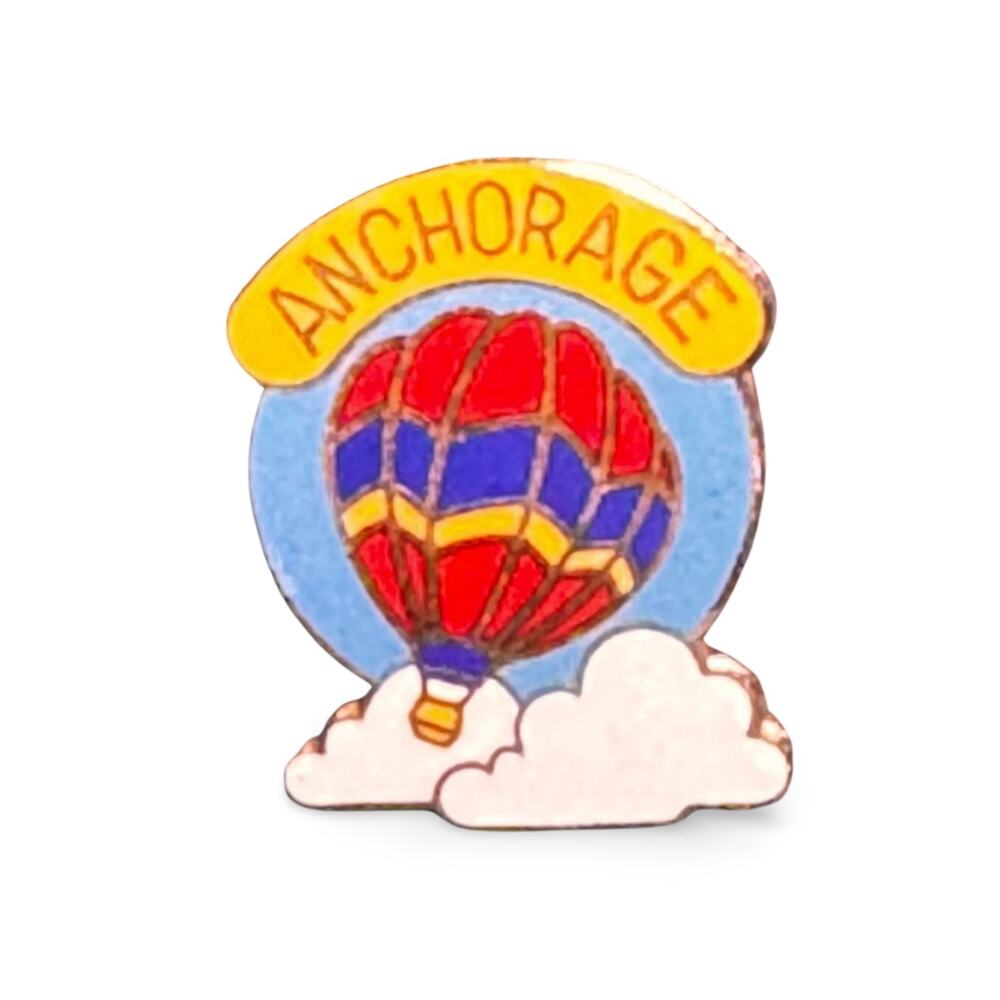Vintage Anchorage Alaska Hot Air Balloon Enamel Pin Souvenir Travel Lapel Pin